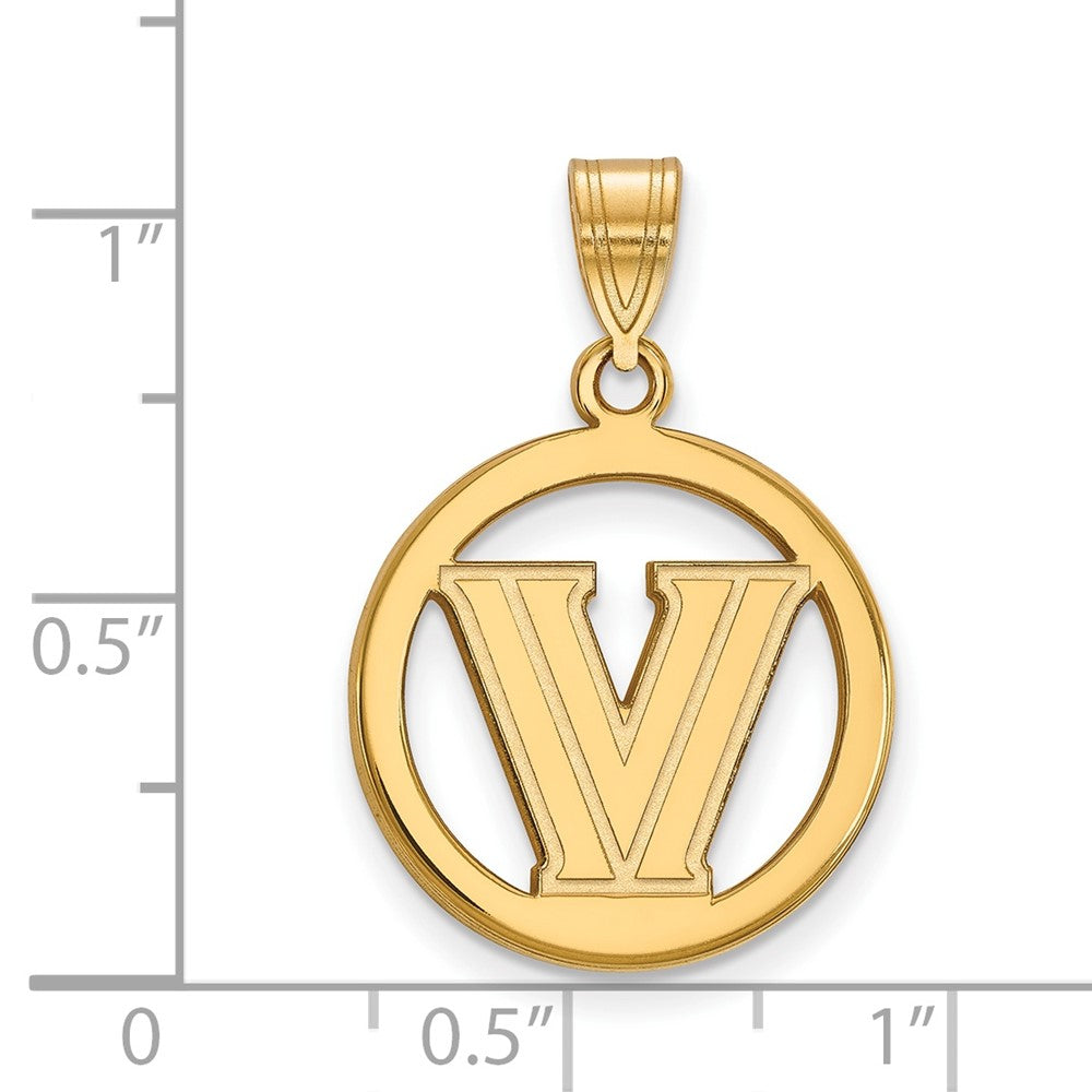 Sterling Silver Gold-plated LogoArt Villanova University Letter V Small Circle Pendant