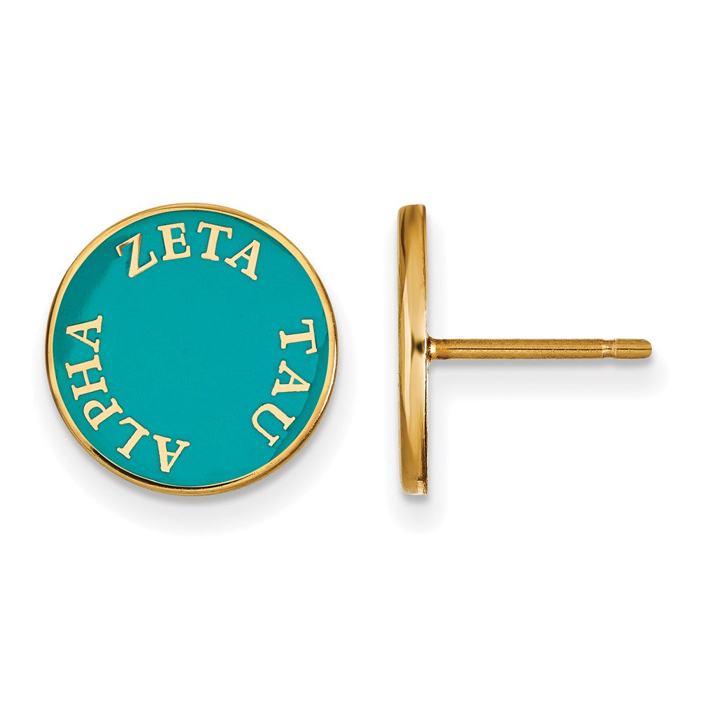 Sterling Silver Gold-plated LogoArt Zeta Tau Alpha Sorority Text Color Enamel Post Earrings