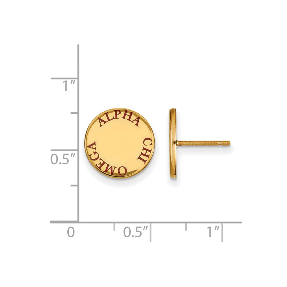 Sterling Silver Gold-plated LogoArt Alpha Chi Omega Sorority Text Color Enamel Post Earrings