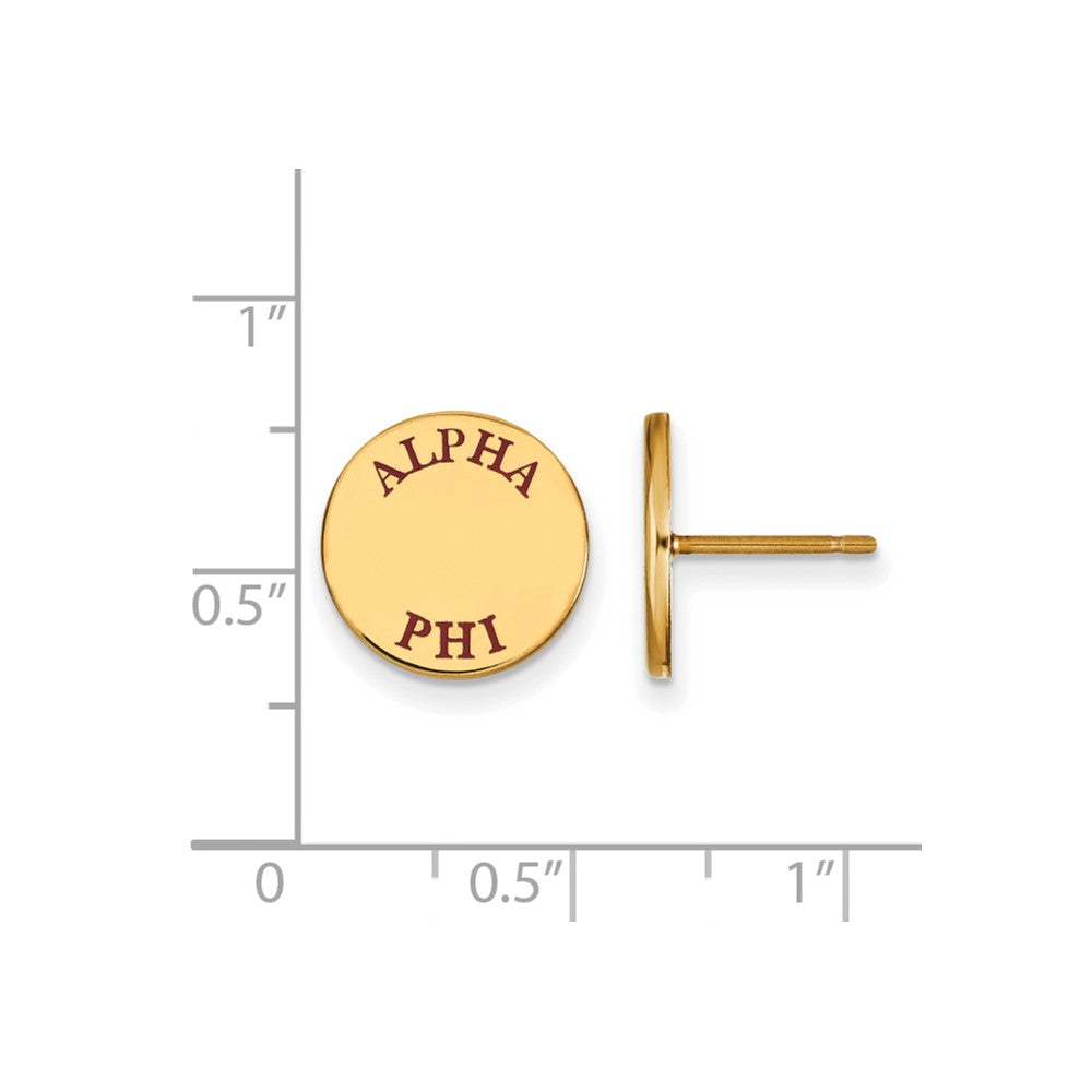 Sterling Silver Gold-plated LogoArt Alpha Phi Sorority Text Color Enamel Post Earrings