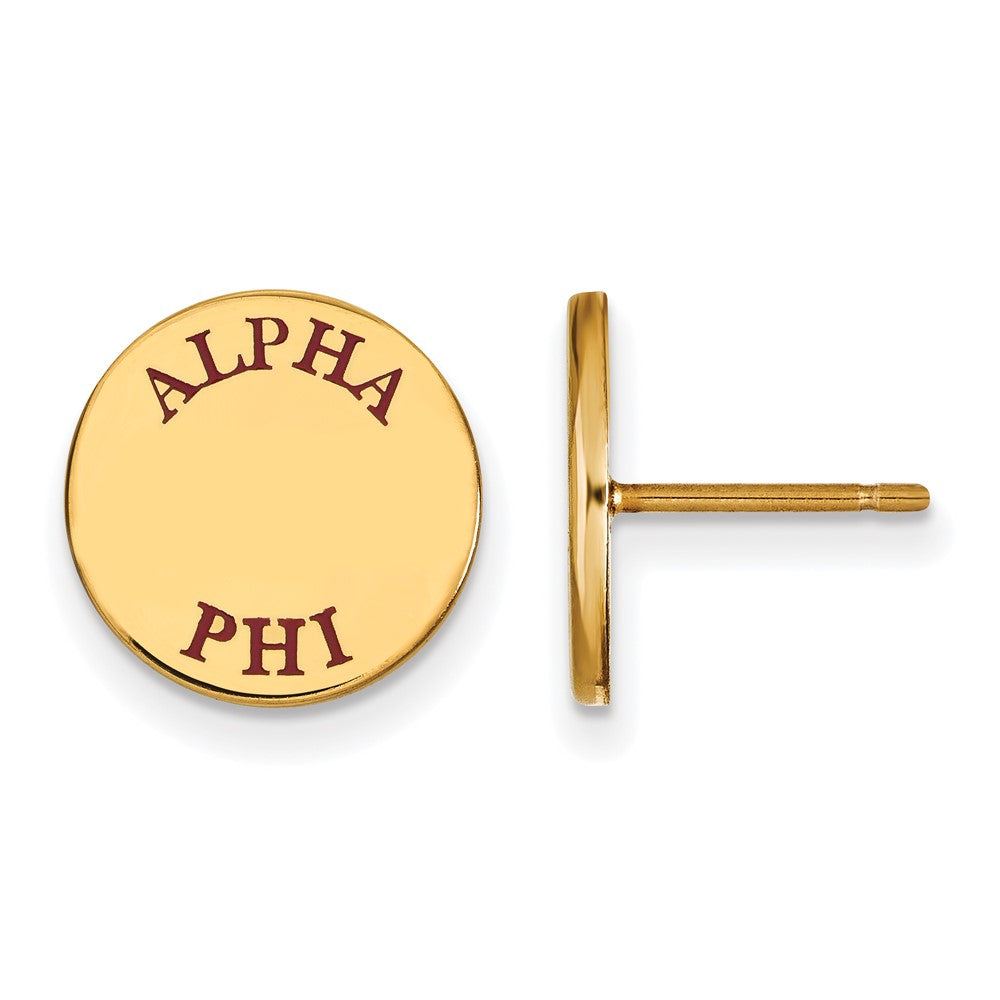 Sterling Silver Gold-plated LogoArt Alpha Phi Sorority Text Color Enamel Post Earrings