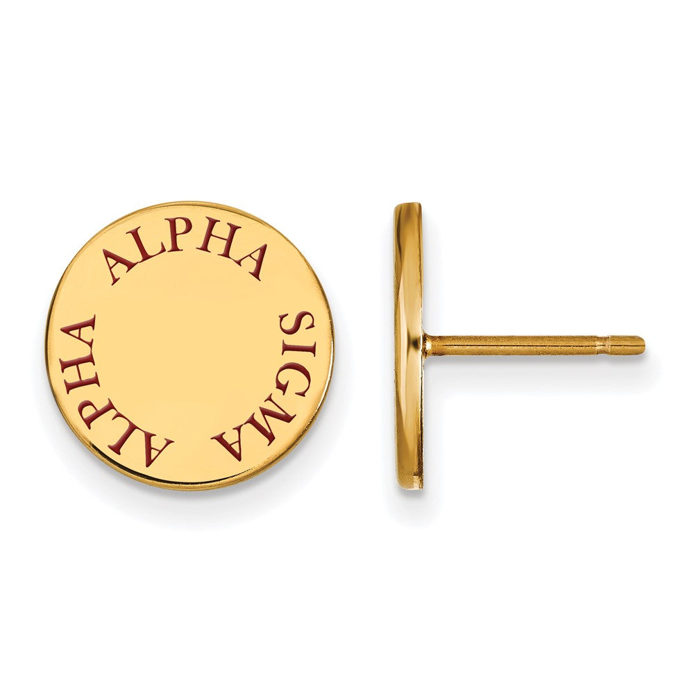 Sterling Silver Gold-plated LogoArt Alpha Sigma Alpha Sorority Text Color Enamel Post Earrings