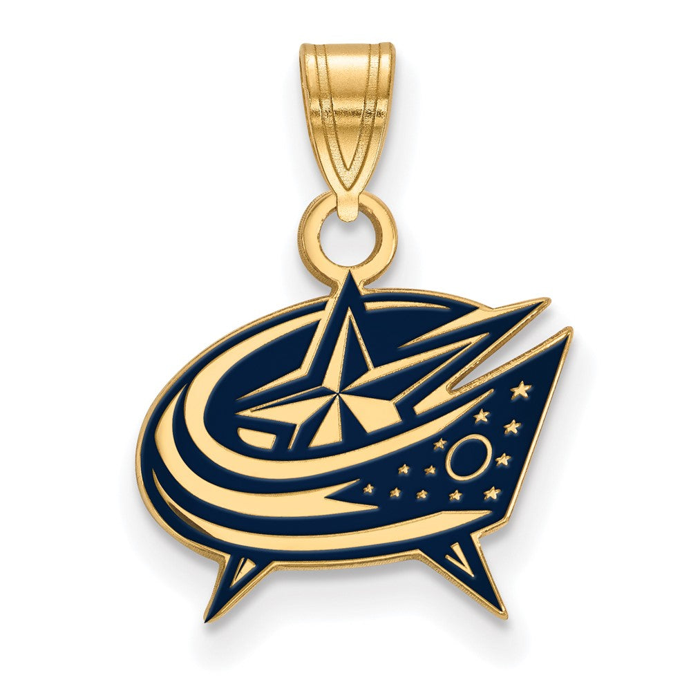Sterling Silver Gold-plated NHL LogoArt Columbus Blue Jackets Small Enameled Pendant