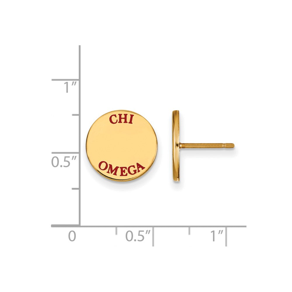 Sterling Silver Gold-plated LogoArt Chi Omega Sorority Text Color Enamel Post Earrings