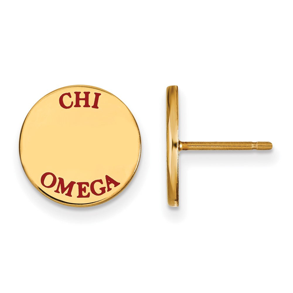 Sterling Silver Gold-plated LogoArt Chi Omega Sorority Text Color Enamel Post Earrings