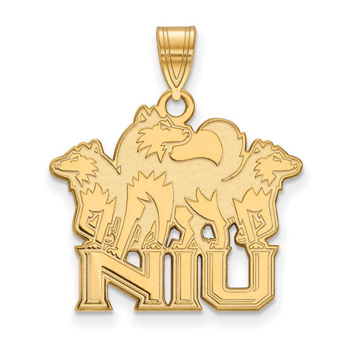 10k Gold LogoArt Northern Illinois University N-I-U with Huskies Large Pendant