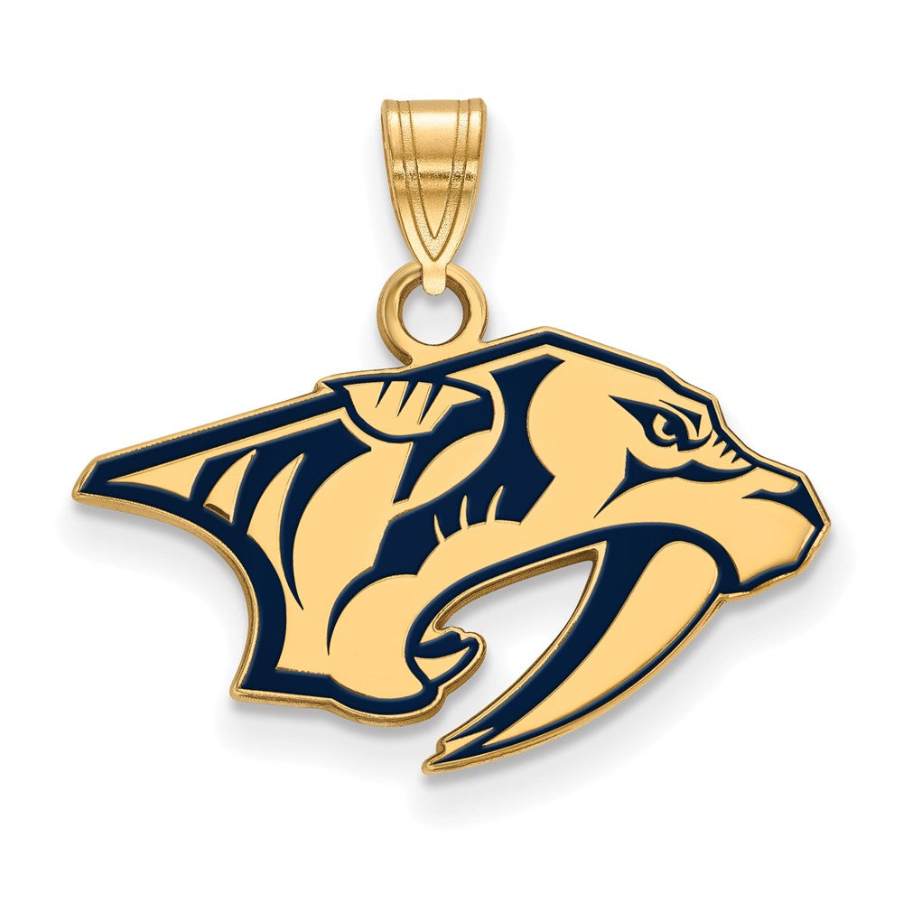 Sterling Silver Gold-plated NHL LogoArt Nashville Predators Small Enameled Pendant