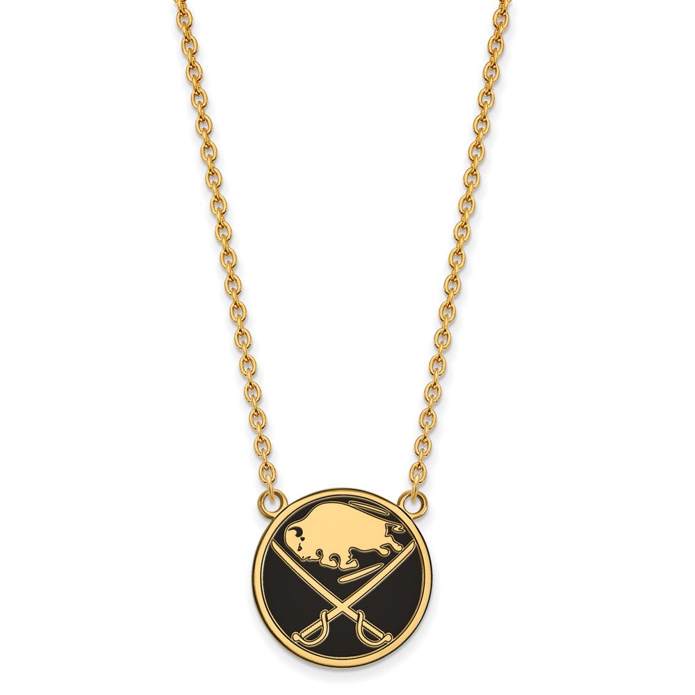 Sterling Silver Gold-plated NHL LogoArt Buffalo Sabres Large Enameled Pendant 18 inch Necklace