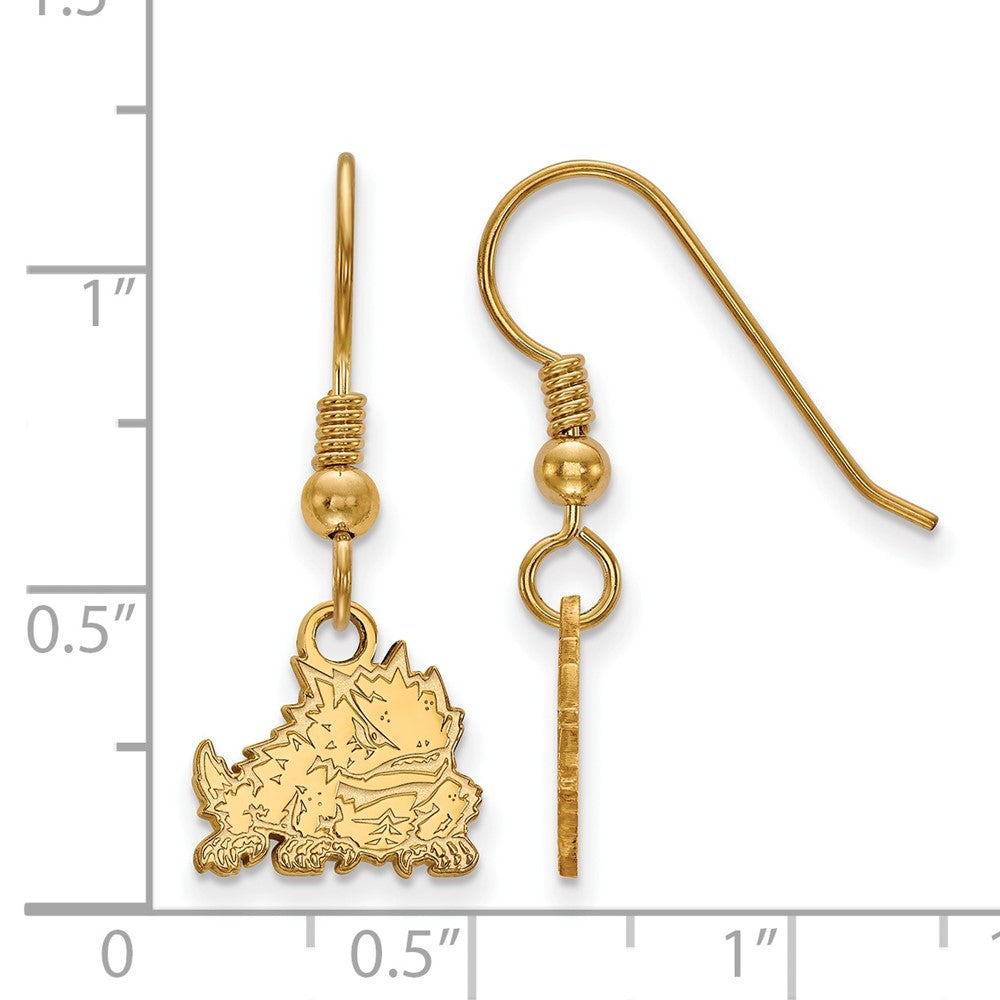 Sterling Silver Gold-plated LogoArt Texas Christian University Horned Frog Extra Small Dangle Wire Earrings