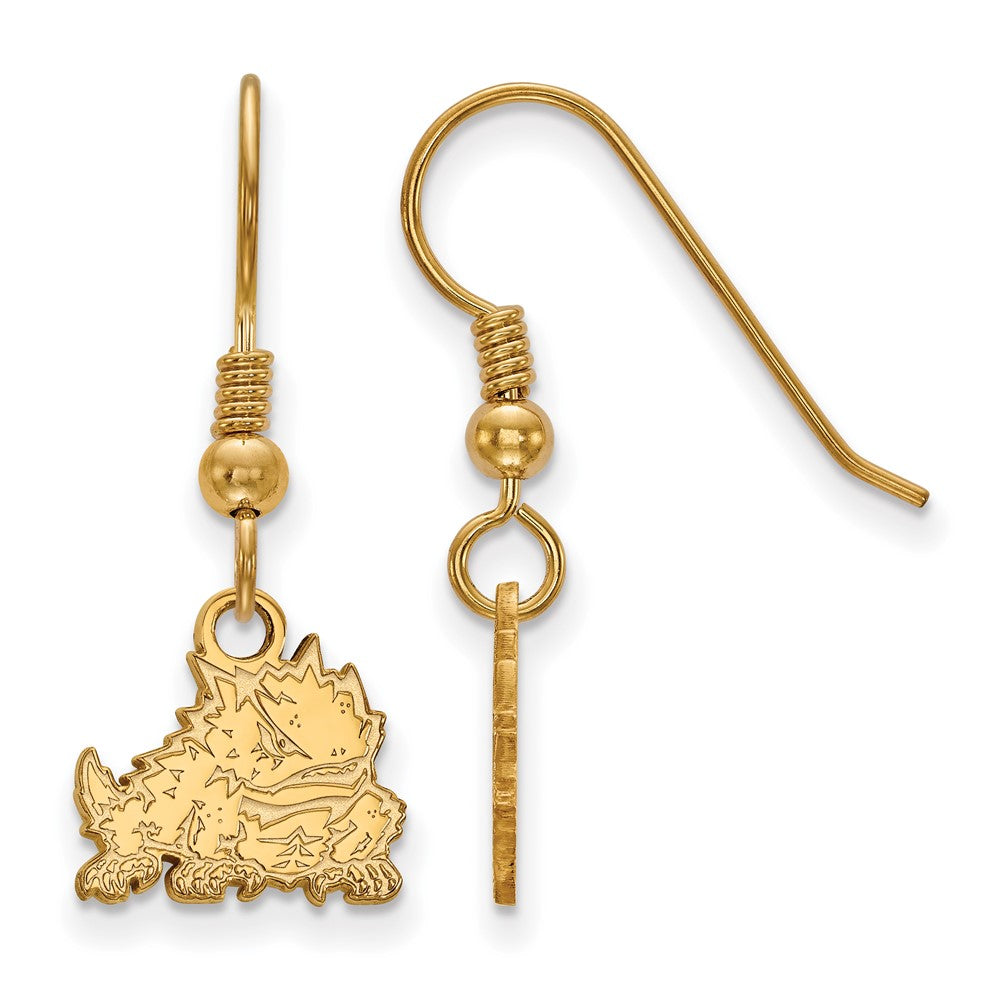 Sterling Silver Gold-plated LogoArt Texas Christian University Horned Frog Extra Small Dangle Wire Earrings
