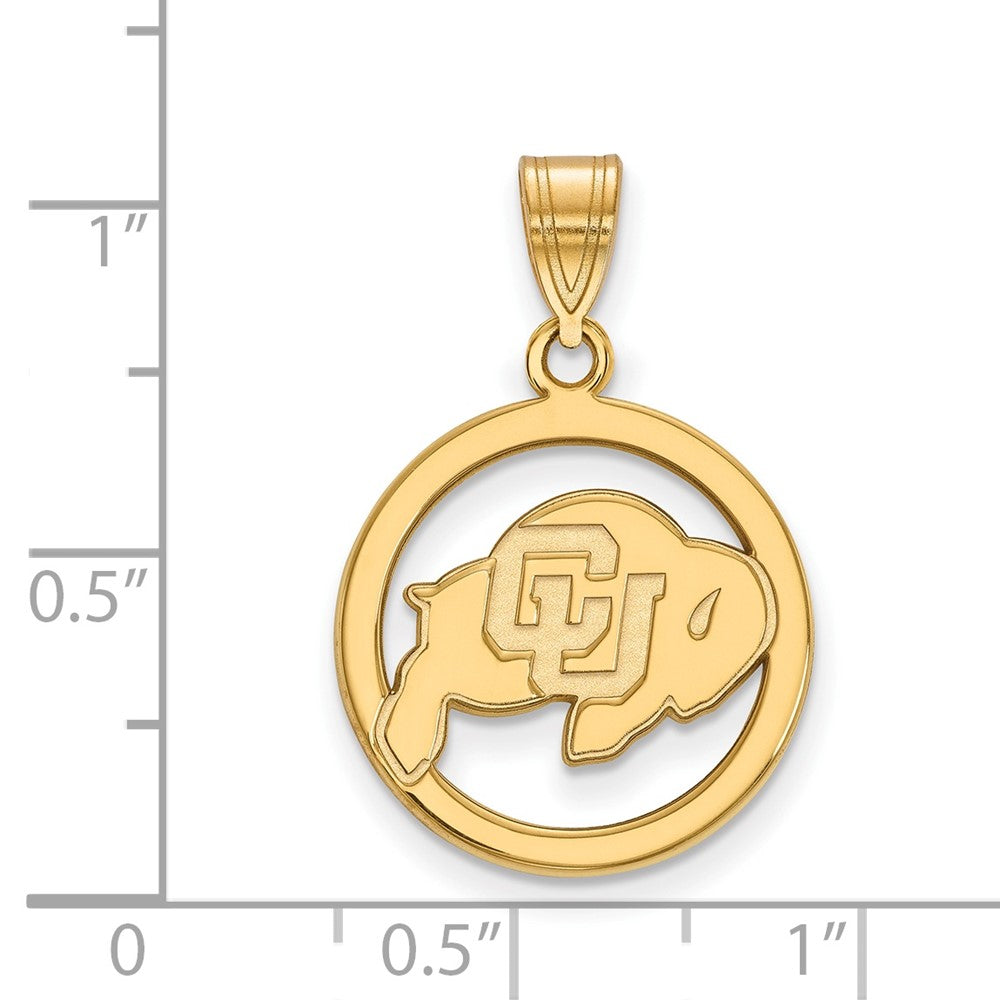 Sterling Silver Gold-plated LogoArt University of Colorado Buffalo Medium Circle Pendant