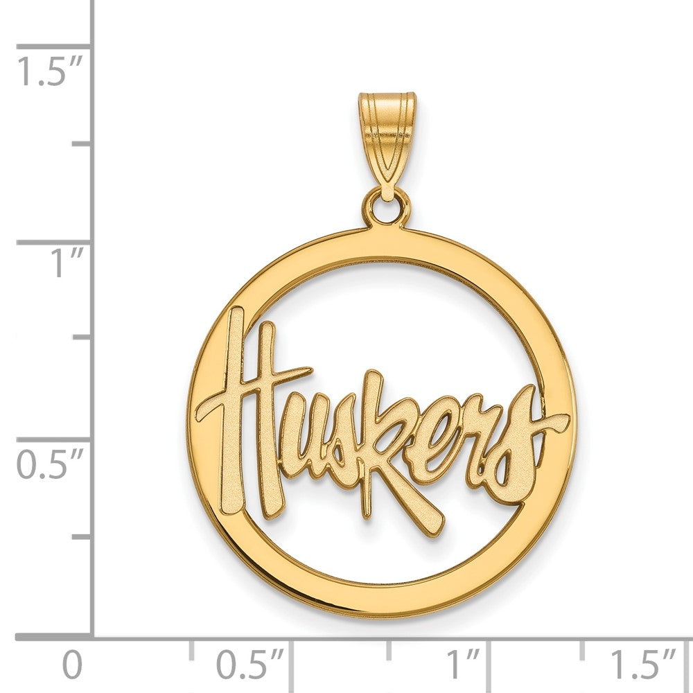 Sterling Silver Gold-plated LogoArt University of Nebraska Huskers Large Circle Pendant