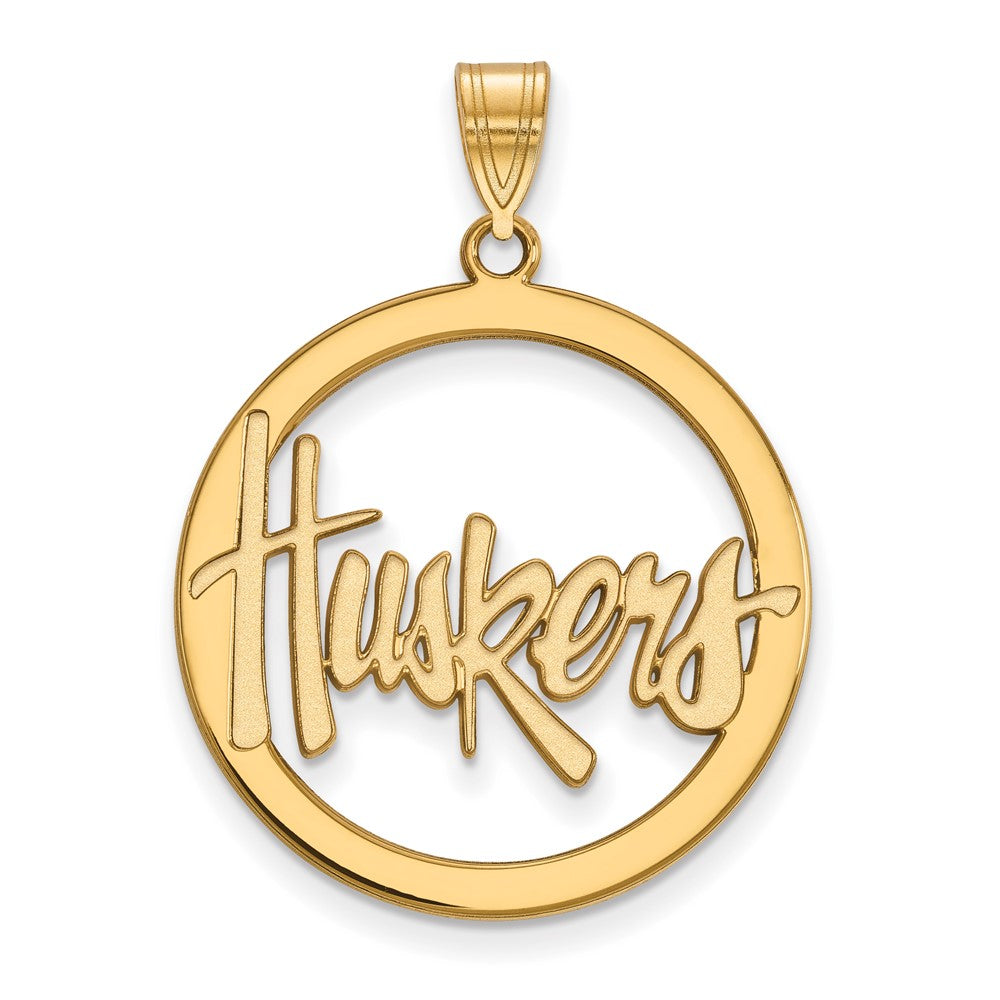 Sterling Silver Gold-plated LogoArt University of Nebraska Huskers Large Circle Pendant