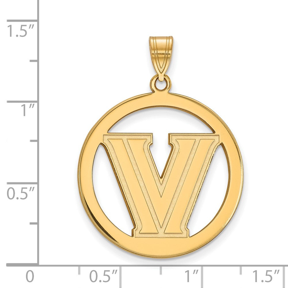 Sterling Silver Gold-plated LogoArt Villanova University Letter V Large Circle Pendant