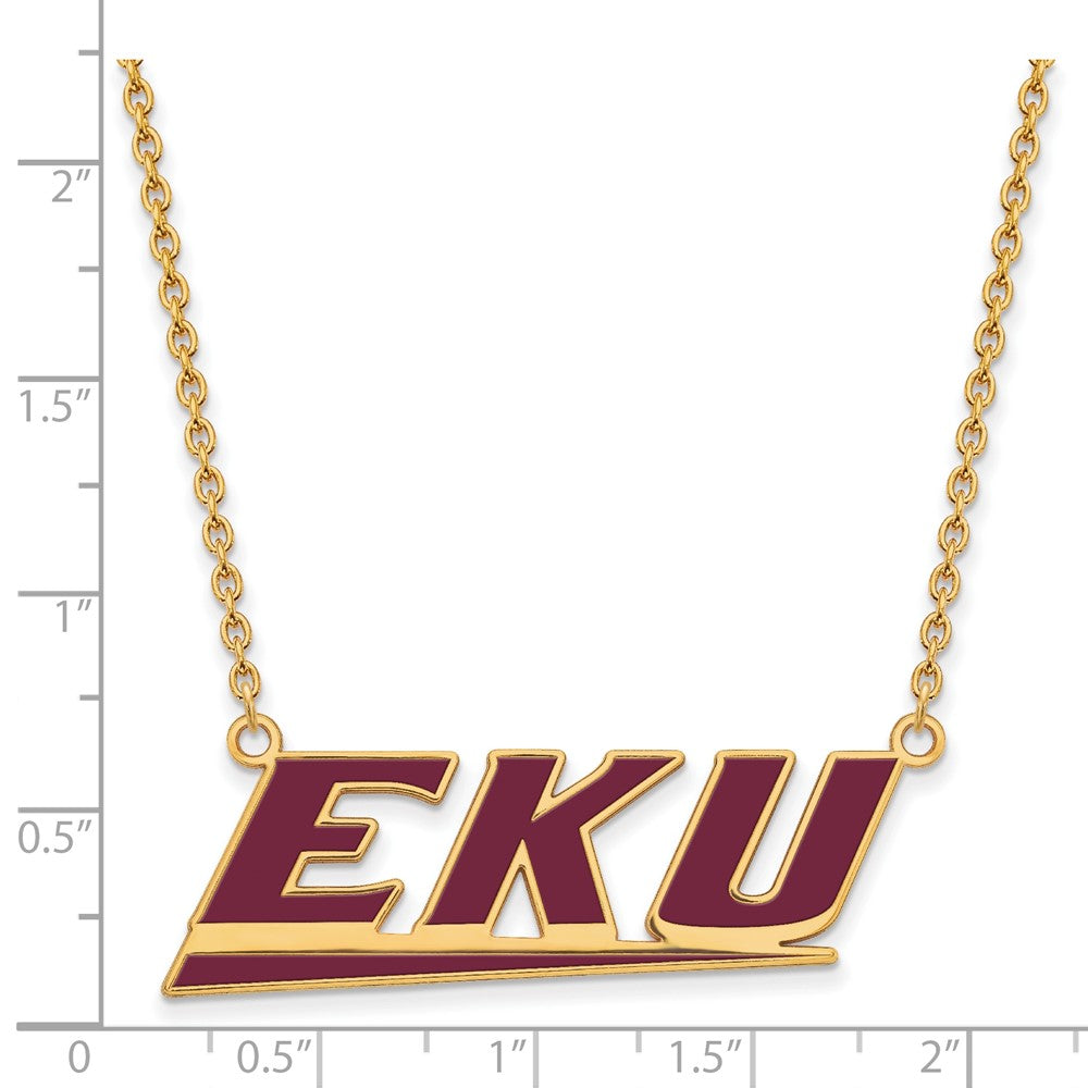 Sterling Silver Gold-plated LogoArt Eastern Kentucky University E-K-U Large Enameled Pendant 18 inch Necklace