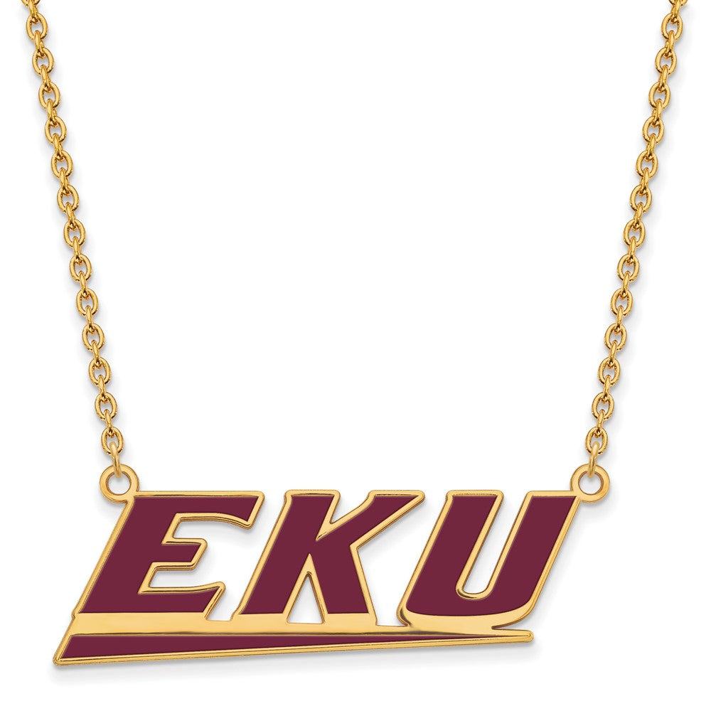 Sterling Silver Gold-plated LogoArt Eastern Kentucky University E-K-U Large Enameled Pendant 18 inch Necklace