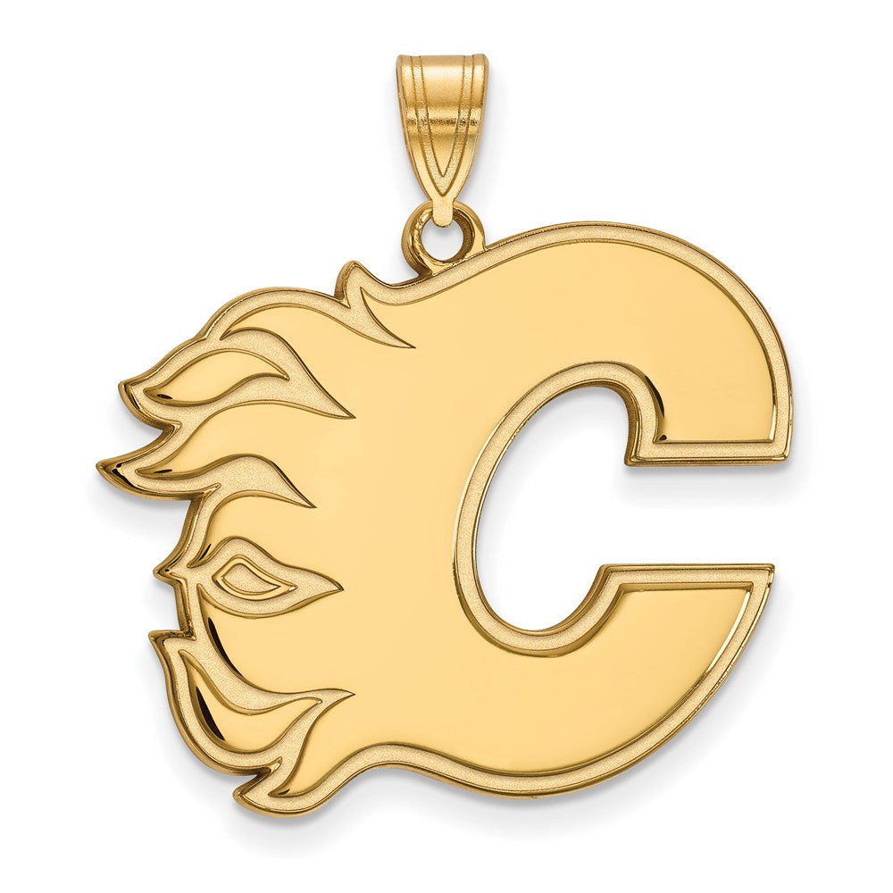 Sterling Silver Gold-plated NHL LogoArt Calgary Flames Letter C Extra Large Pendant