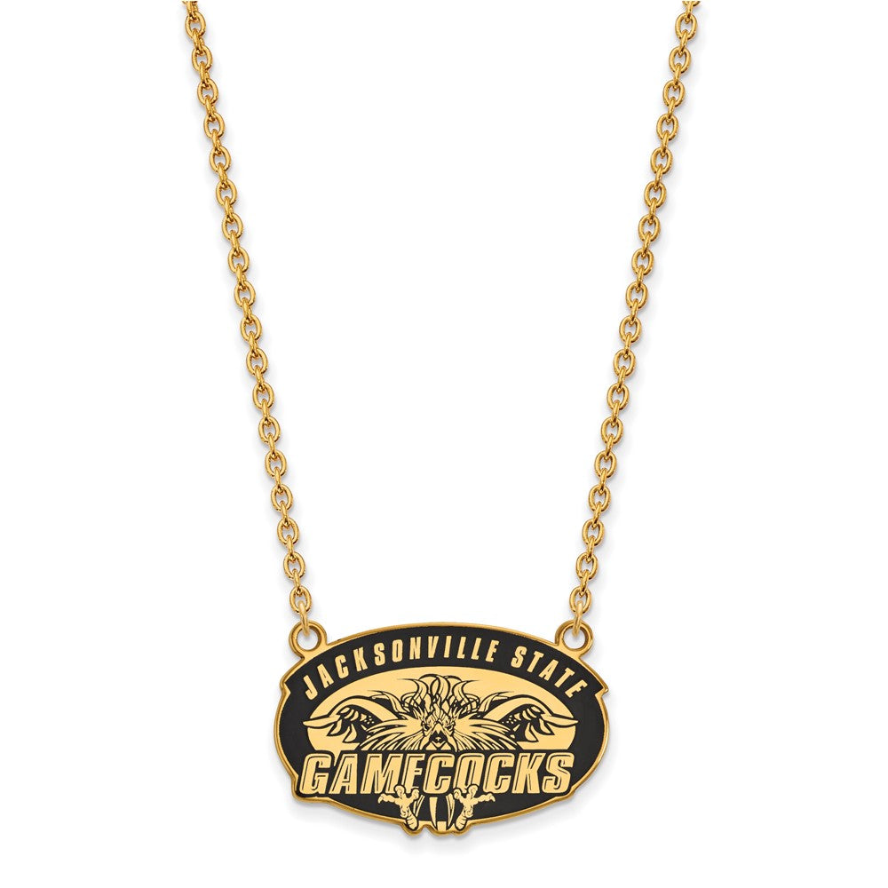 Sterling Silver Gold-plated LogoArt Jacksonville State U. Large Enameled Pendant 18 inch Necklace