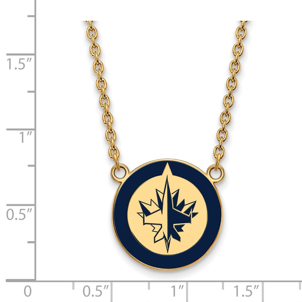 Sterling Silver Gold-plated NHL LogoArt Winnipeg Jets Large Enameled Pendant 18 inch Necklace