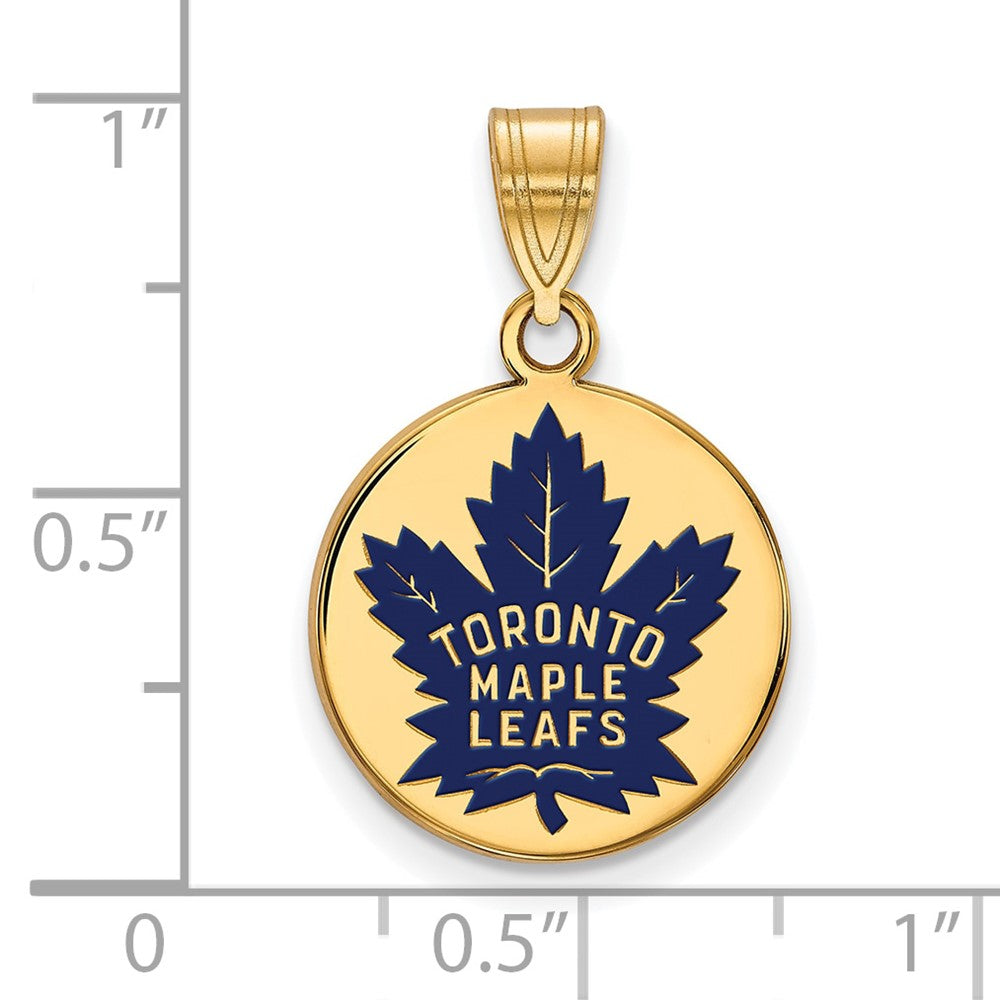 Sterling Silver Gold-plated NHL LogoArt Toronto Maple Leafs Med Enameled Disc Pendant