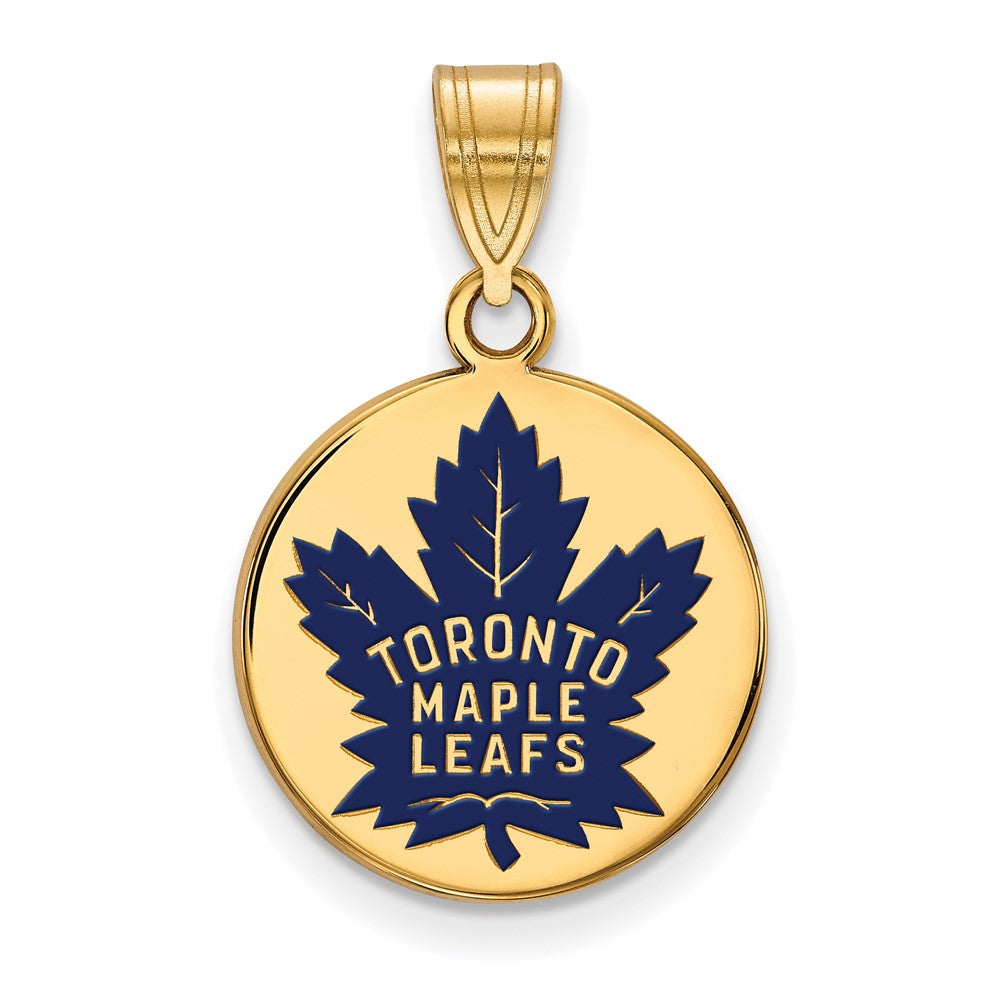 Sterling Silver Gold-plated NHL LogoArt Toronto Maple Leafs Med Enameled Disc Pendant