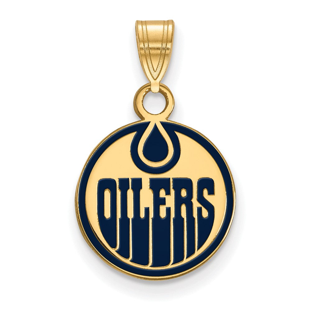 Sterling Silver Gold-plated NHL LogoArt Edmonton Oilers Small Enameled Pendant