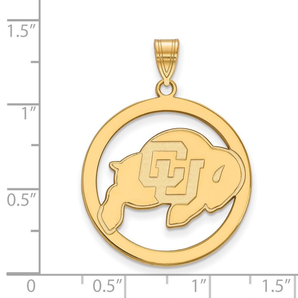 Sterling Silver Gold-plated LogoArt University of Colorado Buffalo Extra Large Circle Pendant
