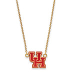 Sterling Silver Gold-plated LogoArt University of Houston U-H Small Enameled Pendant 18 inch Necklace