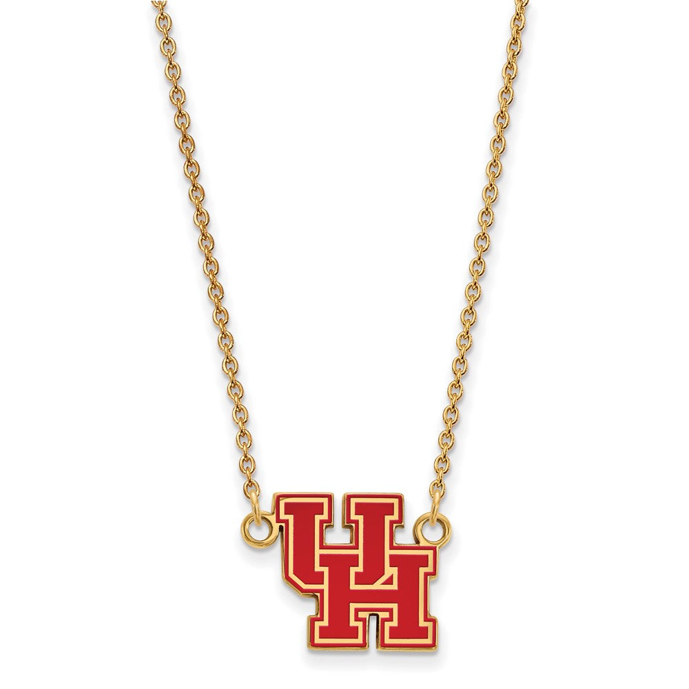Sterling Silver Gold-plated LogoArt University of Houston U-H Small Enameled Pendant 18 inch Necklace