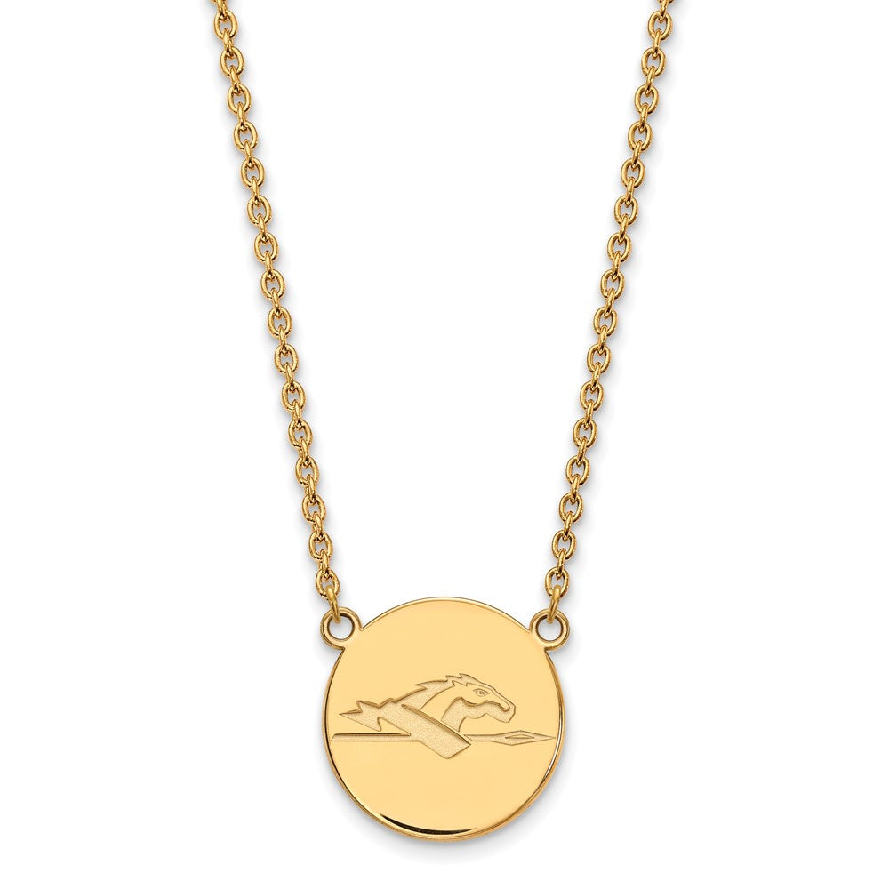 Sterling Silver Gold-plated LogoArt Longwood University Horse Large Disc Pendant 18 inch Necklace