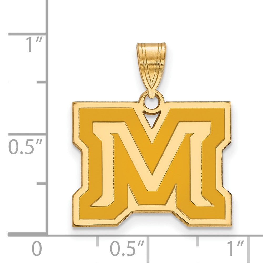 Sterling Silver Gold-plated LogoArt Montana State University Letter M Medium Enameled Pendant