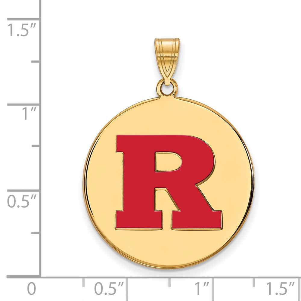 Sterling Silver Gold-plated LogoArt Rutgers University Letter R Extra Large Enameled Disc Pendant