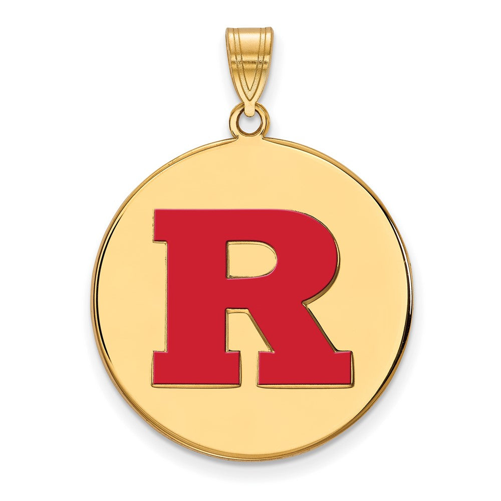 Sterling Silver Gold-plated LogoArt Rutgers University Letter R Extra Large Enameled Disc Pendant
