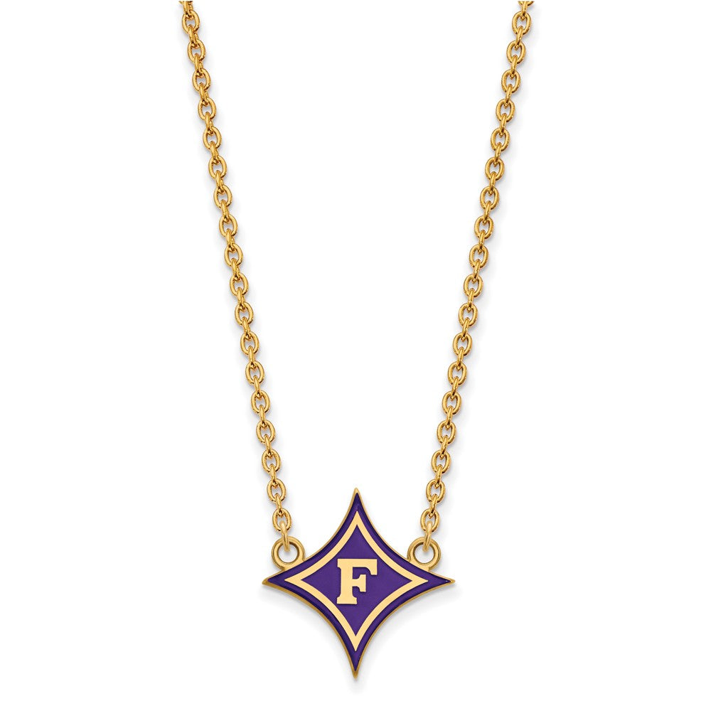 Sterling Silver Gold-plated LogoArt Furman U Large Enameled Pendant 18 inch Necklace