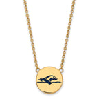 Sterling Silver Gold-plated LogoArt Longwood University Horse Large Enameled Disc 18 inch Necklace