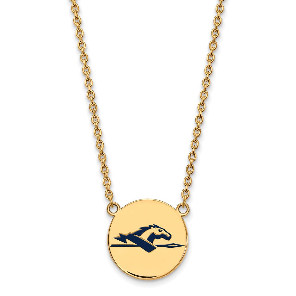 Sterling Silver Gold-plated LogoArt Longwood University Horse Large Enameled Disc 18 inch Necklace