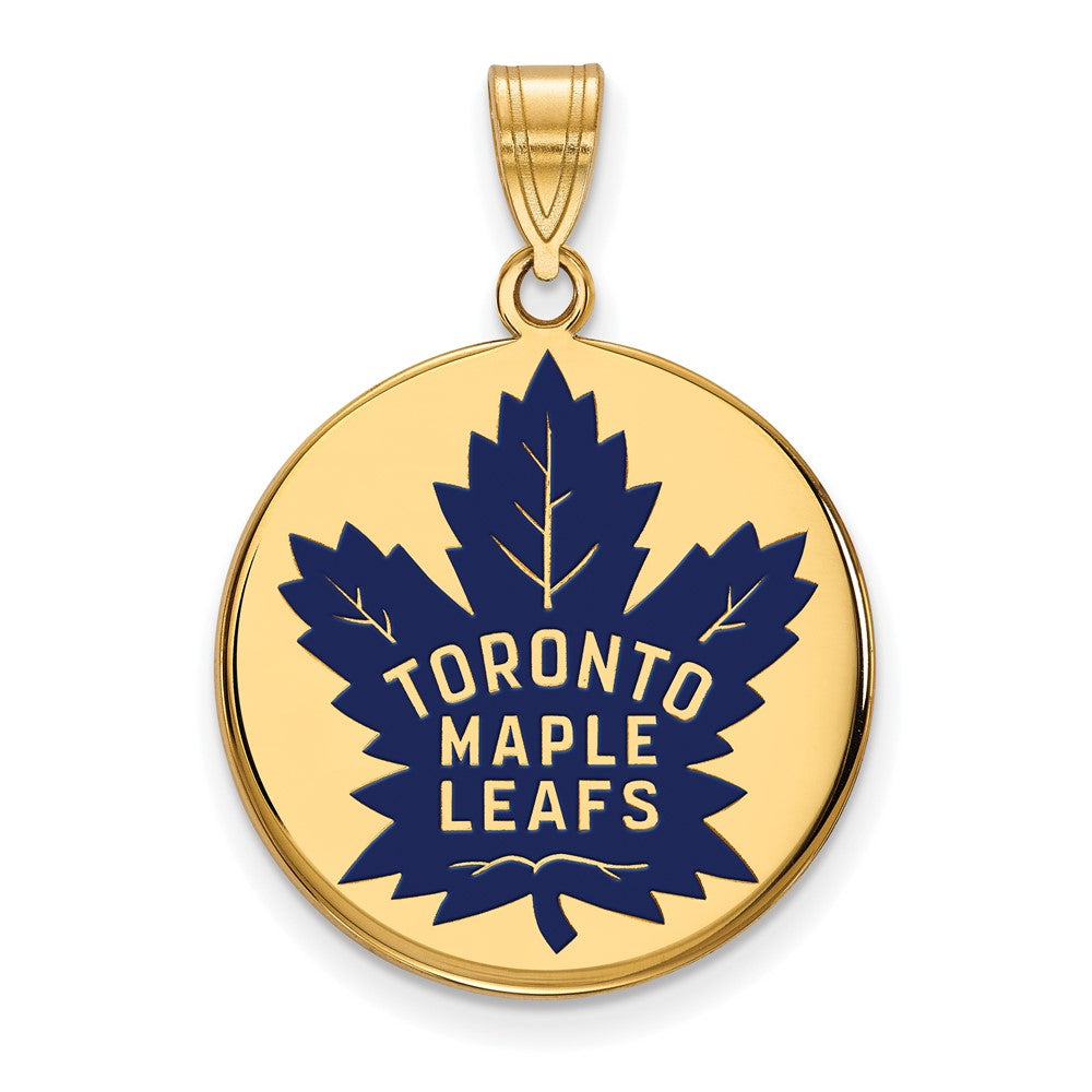 Sterling Silver Gold-plated NHL LogoArt Toronto Maple Leafs Large Enameled Disc Pendant