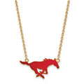 Sterling Silver Gold-plated LogoArt Southern Methodist University Mustang Large Enameled Pendant 18 inch Necklace