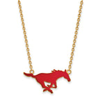 Sterling Silver Gold-plated LogoArt Southern Methodist University Mustang Large Enameled Pendant 18 inch Necklace