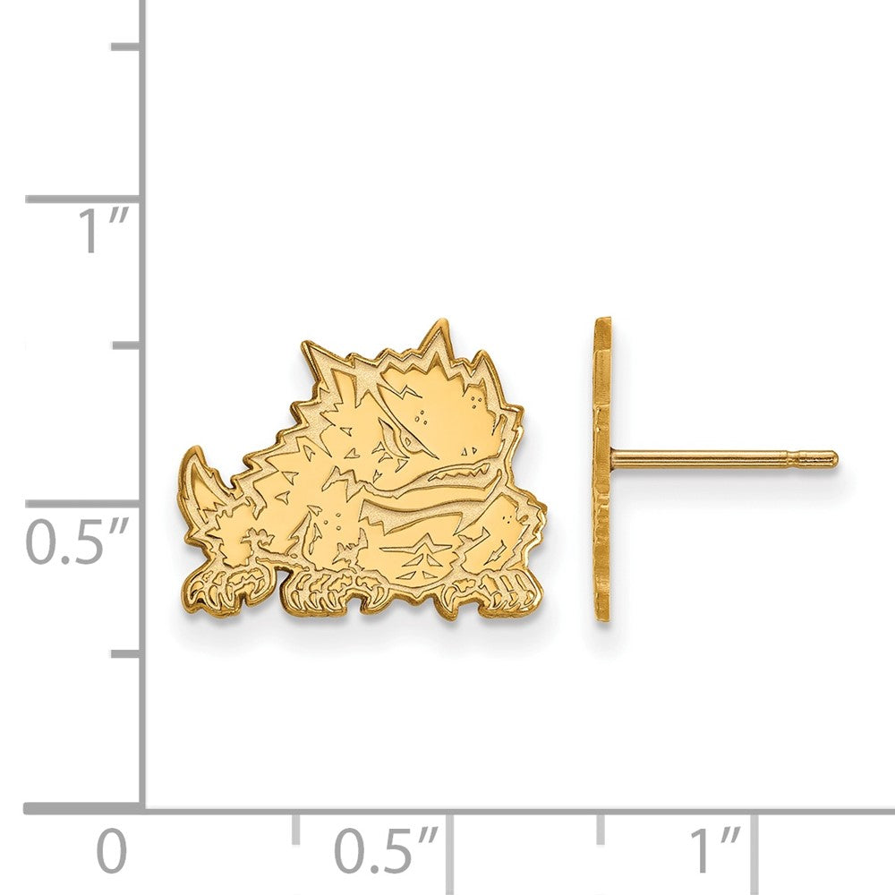 14k Gold LogoArt Texas Christian University Horned Frog Small Post Earrings