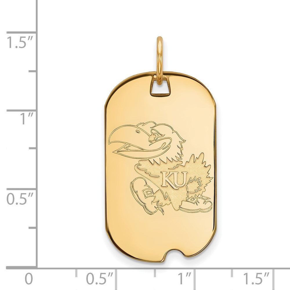 Sterling Silver Gold-plated LogoArt University of Kansas Jayhawk Small Dog Tag Pendant