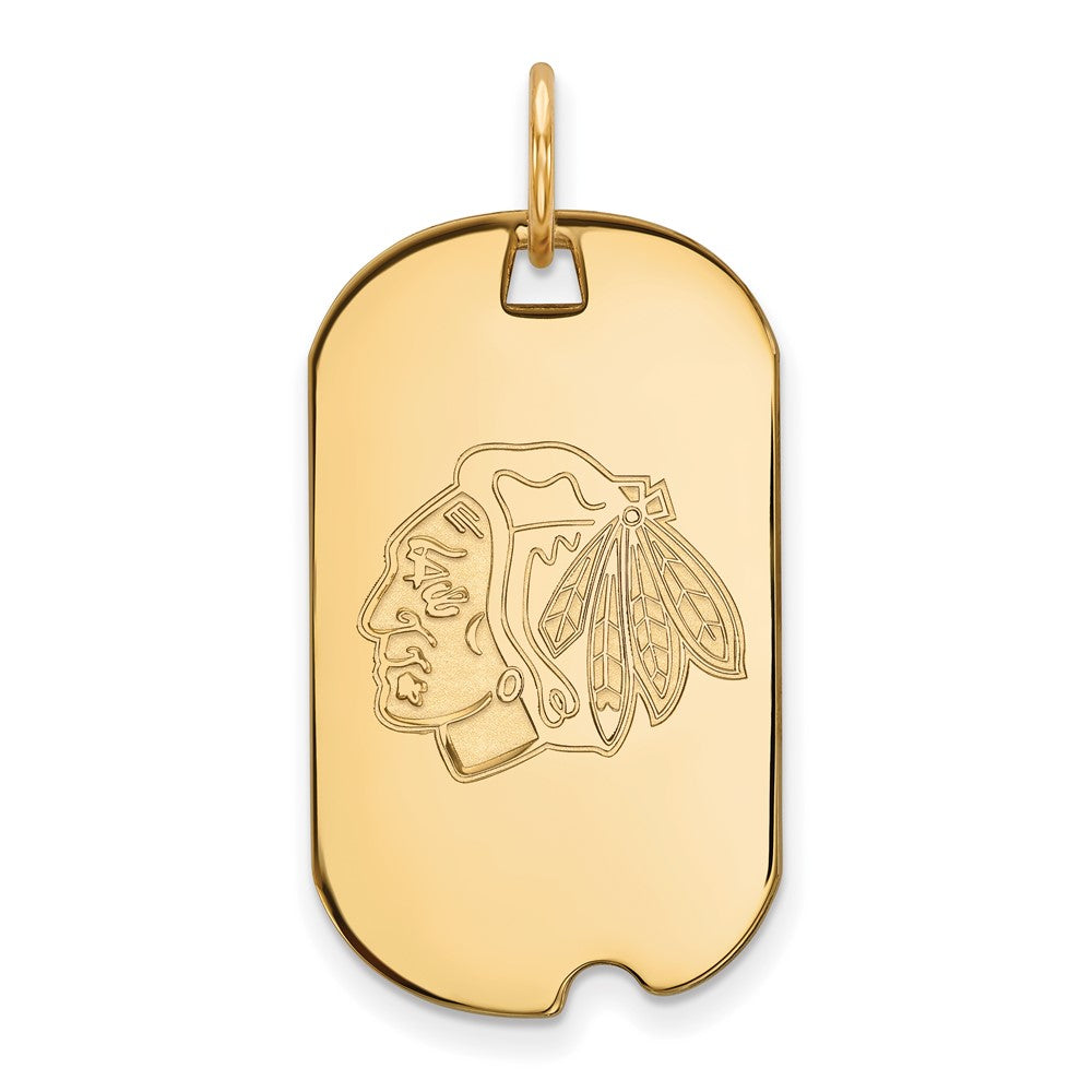 14k Gold NHL LogoArt Chicago Blackhawks Small Dog Tag Pendant
