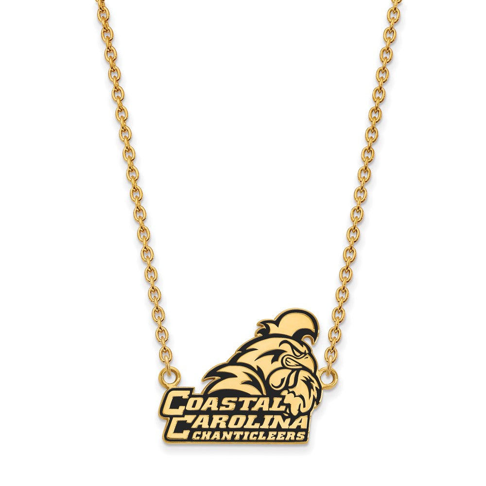 Sterling Silver Gold-plated LogoArt Coastal Carolina University Chanticleers Large Enameled Pendant 18 inch Necklace