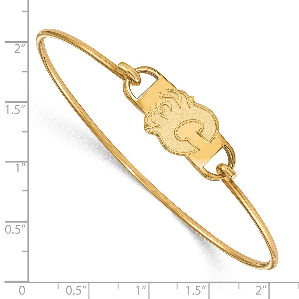 Sterling Silver Gold-plated NHL LogoArt Calgary Flames Letter C Small Center 7 inch Wire Bangle