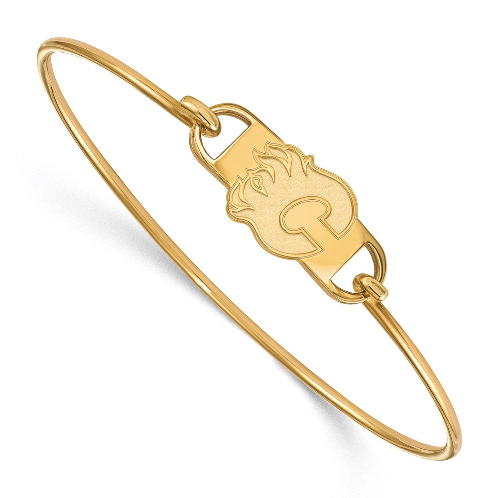Sterling Silver Gold-plated NHL LogoArt Calgary Flames Letter C Small Center 7 inch Wire Bangle