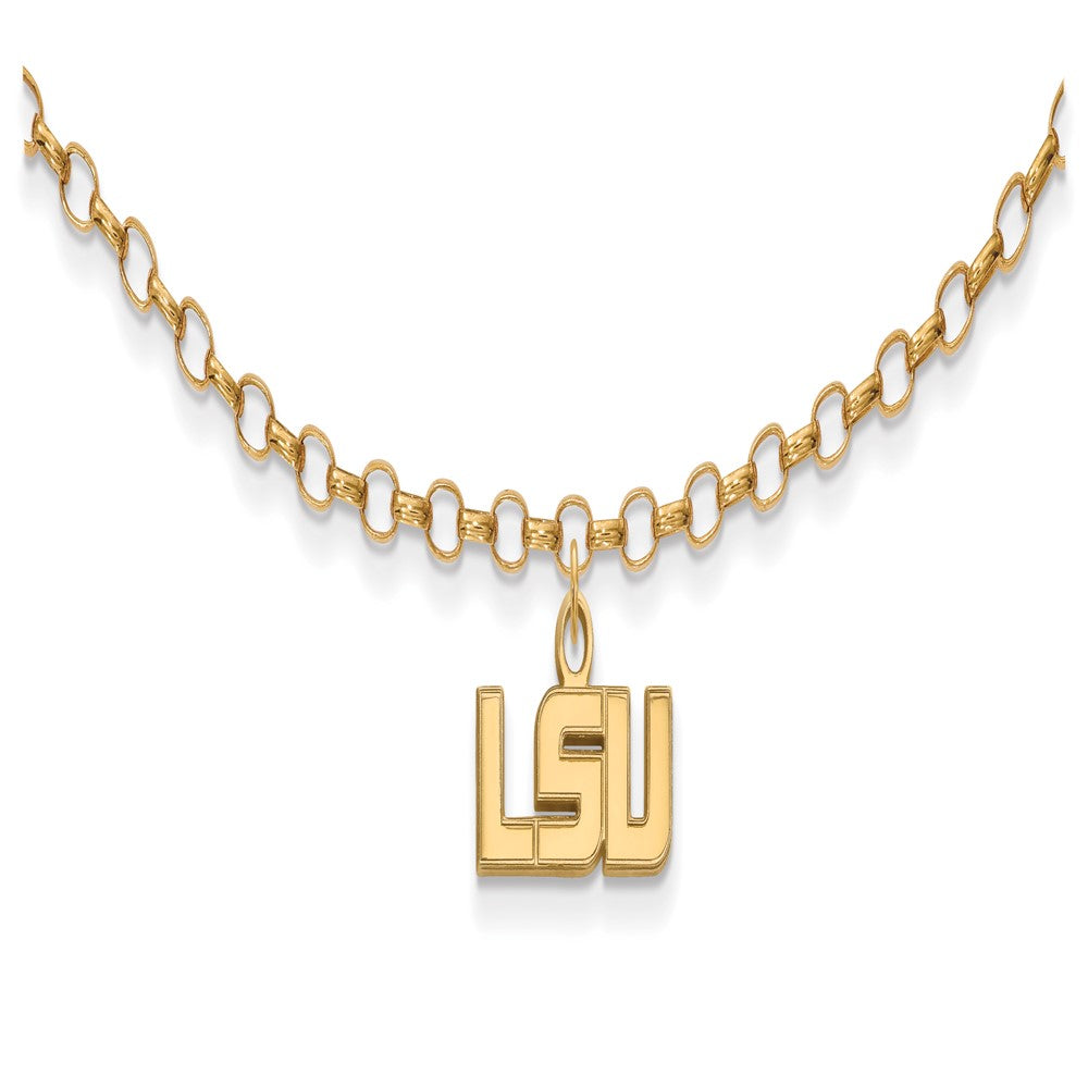 Sterling Silver Gold-plated LogoArt Louisiana State University L-S-U 9 inch Anklet