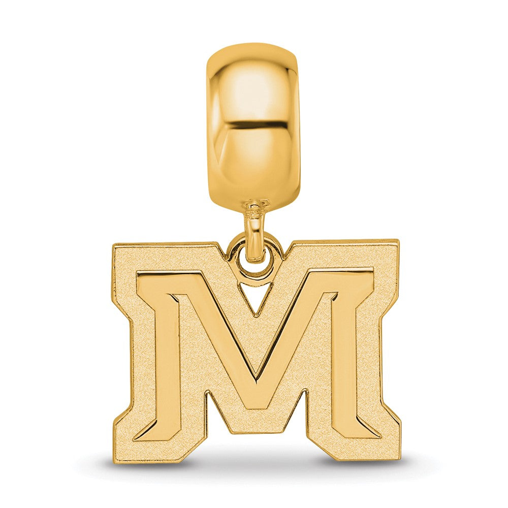 Sterling Silver Gold-plated LogoArt Montana State University Letter M Small Dangle Bead Charm
