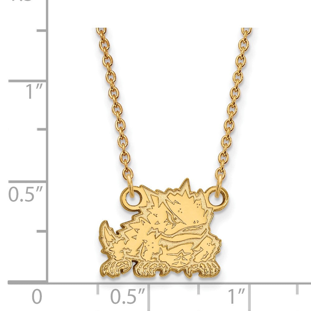 Sterling Silver Gold-plated LogoArt Texas Christian University Horned Frog Small Pendant 18 inch Necklace