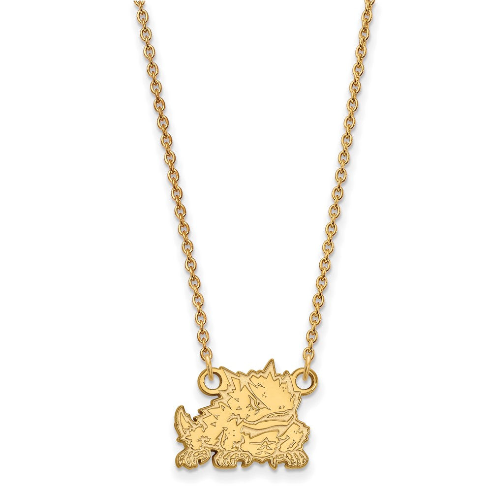 10k Gold LogoArt Texas Christian University Horned Frog Small Pendant 18 inch Necklace
