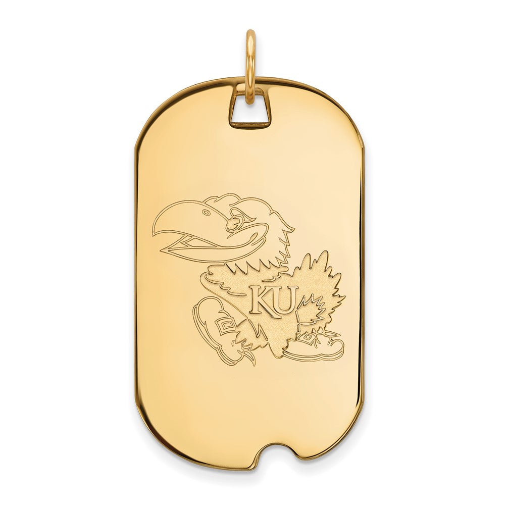 Sterling Silver Gold-plated LogoArt University of Kansas Jayhawk Large Dog Tag Pendant